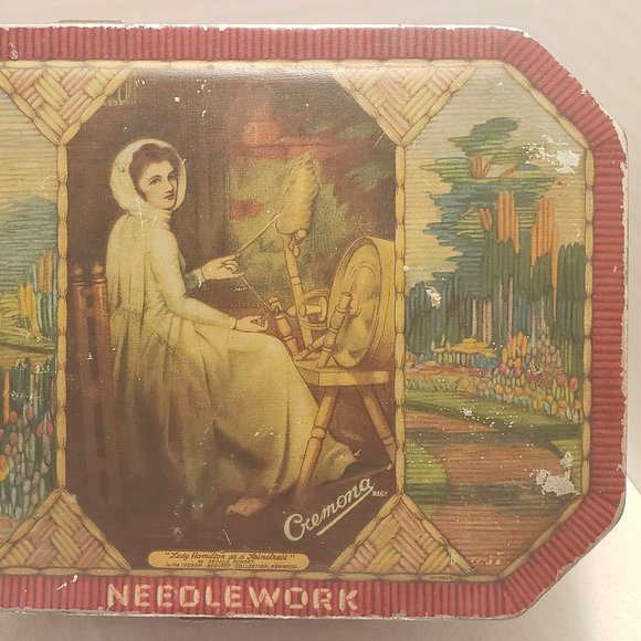 A. S. WILKIN LIMITED CREMONA "NEEDLEWORK" TIN BOX - LADY HAMILTON - TRUE VINTAGE - Picture 3 of 16